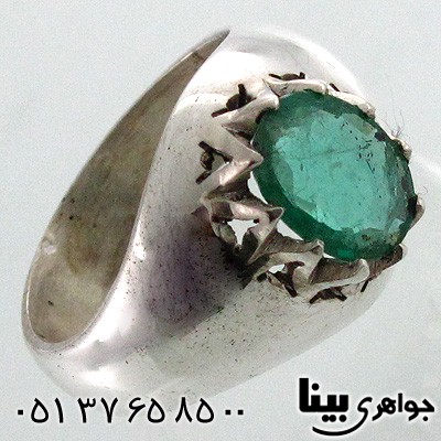 انگشتر زمرد مردانه تمام چنگ اسلیمی ساده
