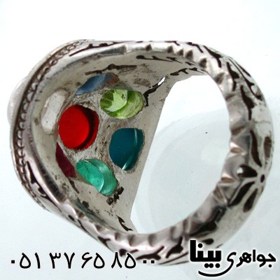 انگشتر چند جواهر نه نگین فیروزه و عقیق مردانه