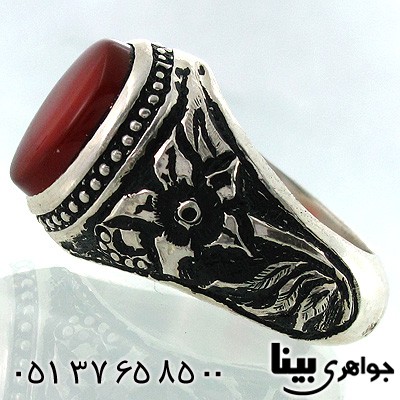 انگشتر عقیق یمنی مردانه قلم زنی فاخر درشت