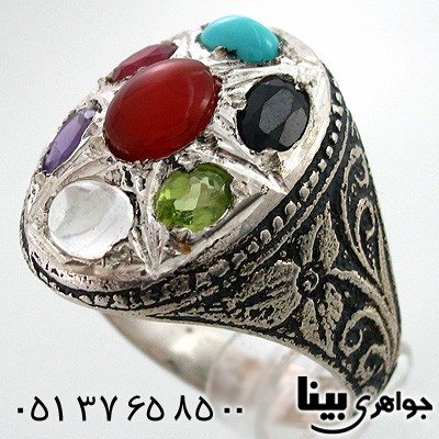 انگشتر چند جواهر مردانه قلم زنی طرح گلستان درشت