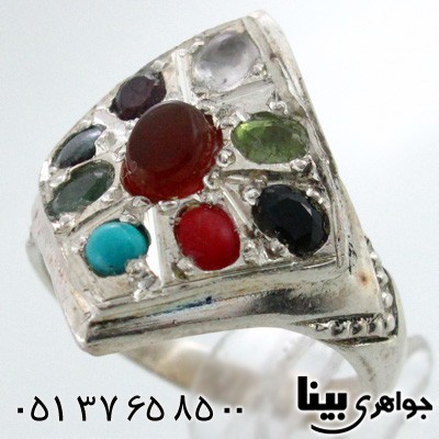 انگشتر چند جواهر مردانه نه نگین لوزی درشت