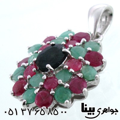 گردنبند چند جواهر زمرد و یاقوت زنانه درشت