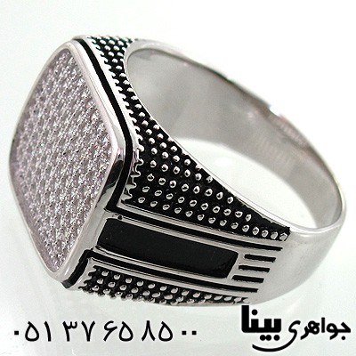 انگشتر نقره مستطیلی مردانه طرح میکرو رادیوم و سیاه قلم درشت