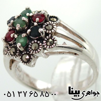 انگشتر چند جواهر یاقوت و زمرد زنانه طرح خاتون
