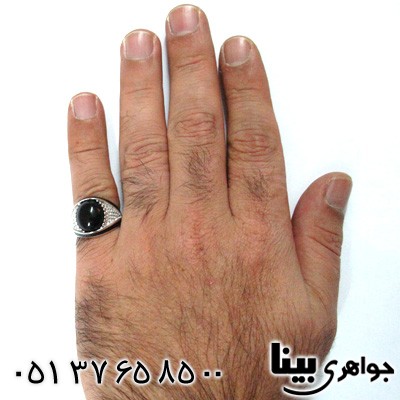 انگشتر عقیق سیاه (اونیکس) مردانه طرح چشمی درشت