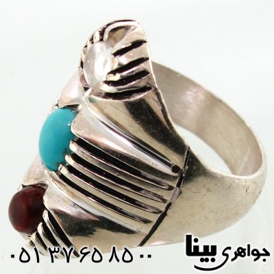 انگشتر چند جواهر مردانه عقیق یمنی و در نجف و فیروزه سه نگین