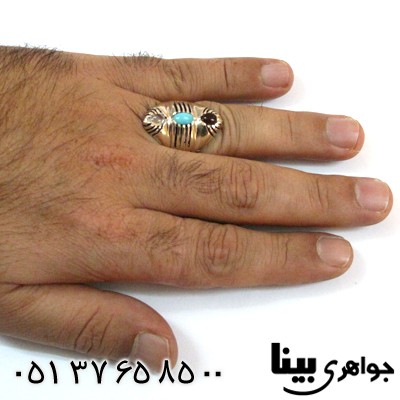 انگشتر چند جواهر مردانه عقیق یمنی و در نجف و فیروزه سه نگین