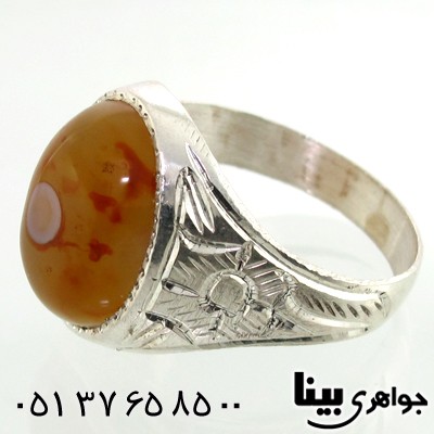 انگشتر عقیق باباقوری قهوه ای درشت