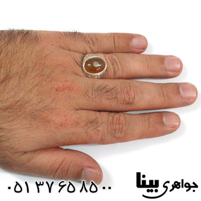انگشتر عقیق باباقوری قهوه ای درشت