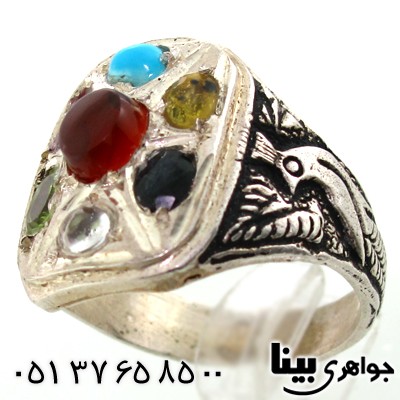 انگشتر چند جواهر عقیق یمنی مردانه طرح هدهد درشت