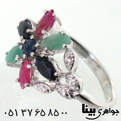 انگشتر چند جواهر زنانه گل شش پر درشت