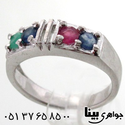 انگشتر چند جواهر یاقوت و زمرد زنانه چهار نگین دو