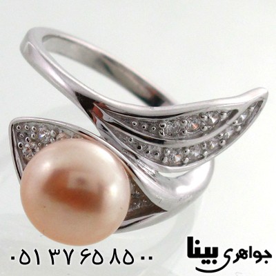 انگشتر مروارید زنانه طرح برگ