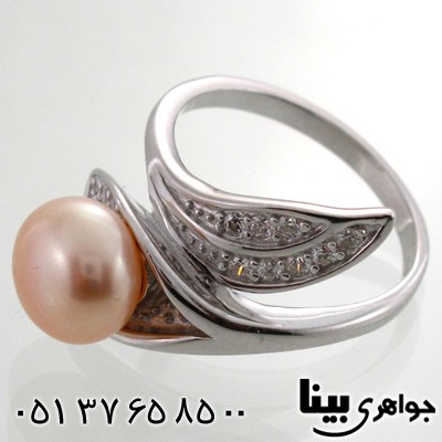 انگشتر مروارید زنانه طرح برگ