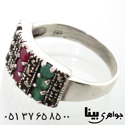انگشتر چند جواهر زنانه یاقوت و زمرد