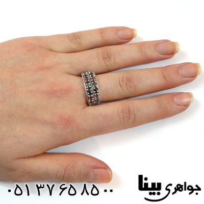 انگشتر چند جواهر زنانه  یاقوت و زمرد کلاسیک