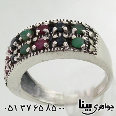 انگشتر چند جواهر زنانه  یاقوت و زمرد کلاسیک