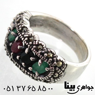 انگشتر چند جواهر زنانه یاقوت و زمرد طرح صبا