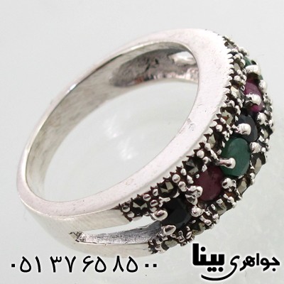 انگشتر چند جواهر زنانه یاقوت و زمرد طرح کلاسیک
