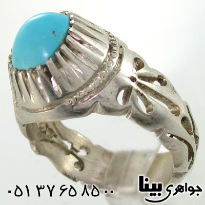 انگشتر فیروزه عجمی کرمان مردانه طرح کلاسیک