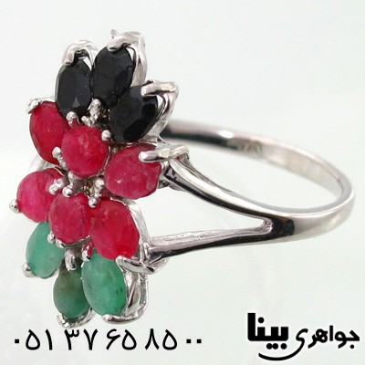 انگشتر چند جواهر یاقوت و زمرد طرح مهتاج