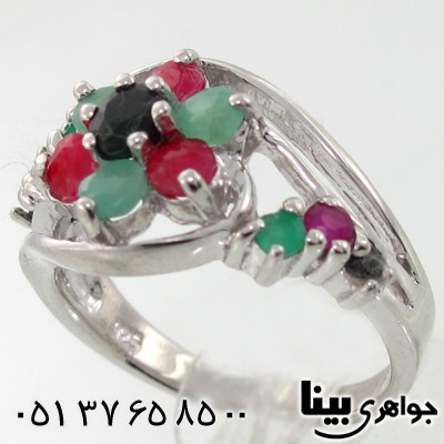 انگشتر چند جواهر زنانه زمرد و یاقوت طرح ملیکا