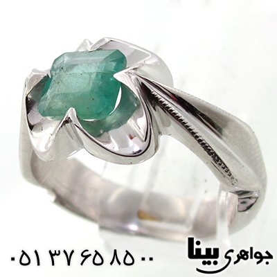 انگشتر زمرد کلمبیا مردانه مربعی چهار چنگ