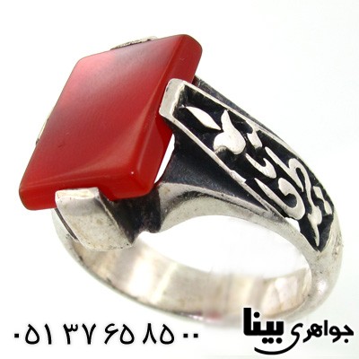 انگشتر عقیق قرمز مردانه طرح یا علی و یا فاطمه