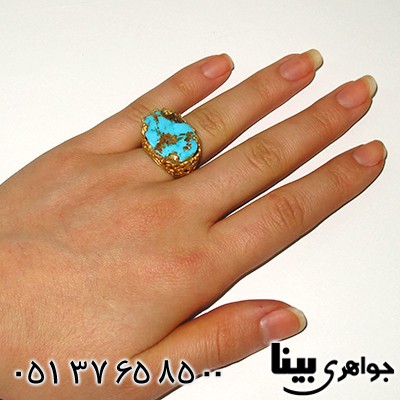 انگشتر فیروزه نیشابوری زنانه زیر خاکی درشت _کد:7624