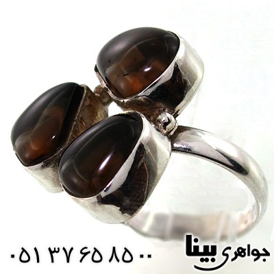 انگشتر کوارتز دودی زنانه درشت سه نگین