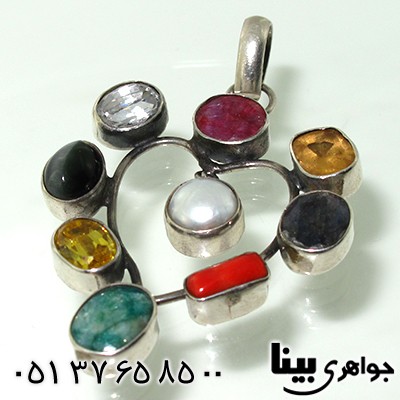گردنبند چند جواهر زمرد و یاقوت زنانه طرح قلب