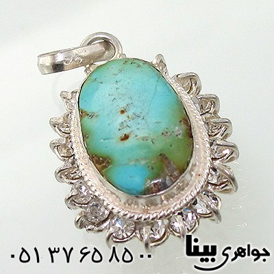 گردنبند فیروزه نیشابوری دور جواهری بیضی