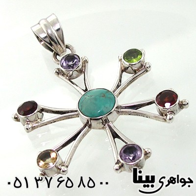 گردنبند چند جواهر فیروزه نیشابوری و آمتیست و یاقوت زنانه درشت