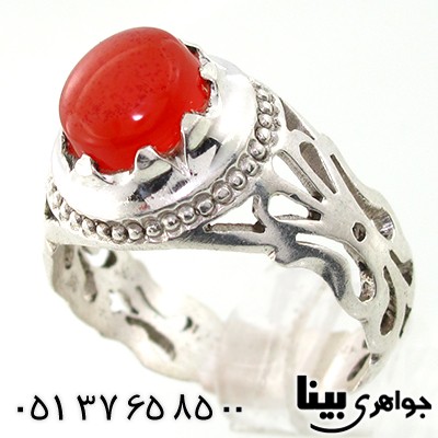 انگشتر عقیق یمنی مردانه شبکه کاری سنتی