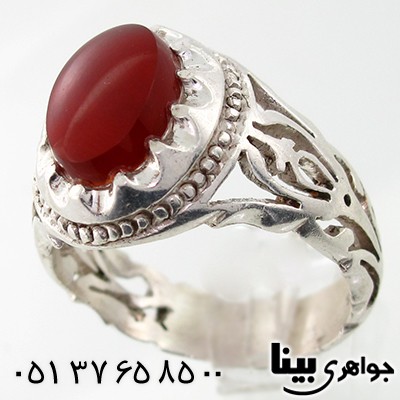 انگشتر عقیق یمنی مردانه خوشرنگ شبکه کاری