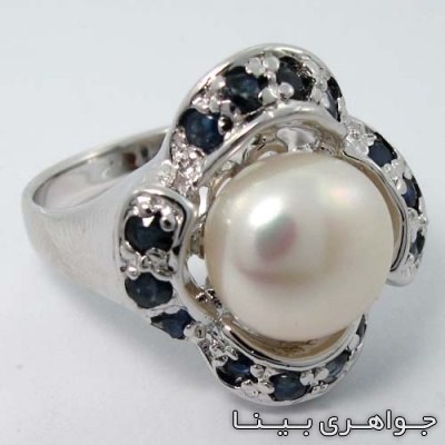انگشتر چند جواهر مروارید و یاقوت کبود