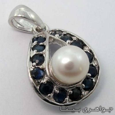 گردنبند چند جواهر مروارید و یاقوت کبود اشکی