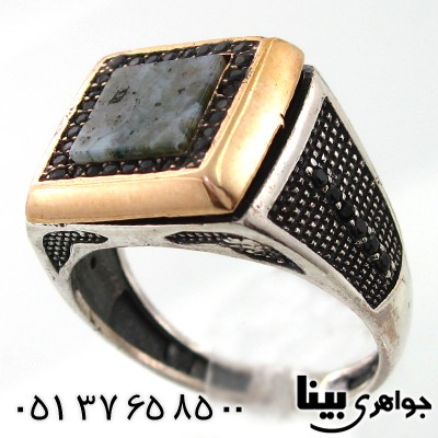 انگشتر عقیق خزه ای مردانه موزائیکی