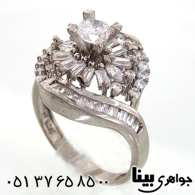 انگشتر نقره نگین سوئیسی زنانه مدل تاج