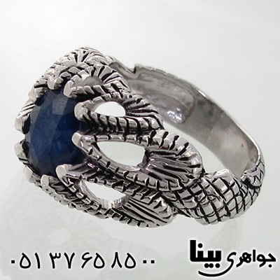 انگشتر یاقوت کبود مردانه سیاه قلم و رادیوم لوکس