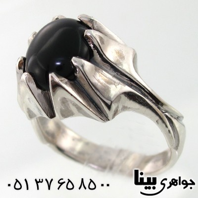 انگشتر عقیق سیاه (اونیکس) مردانه تمام چنگی کلاسیک