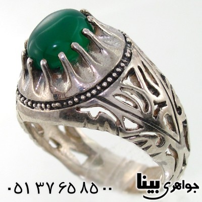 انگشتر عقیق سبز مردانه کلاسیک شبکه ای