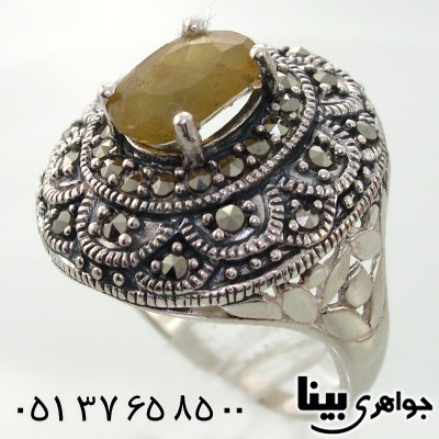 انگشتر یاقوت زرد زنانه مارکازیت هانگ درشت