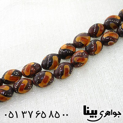 تسبیح کشکول (کوک) 33 دانه ای درشت مرصع کاری کهربا و نقره کوب
