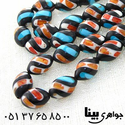 تسبیح کشکول (کوک) 33 دانه ای درشت مرصع کاری کهربا و فیروزه مصری
