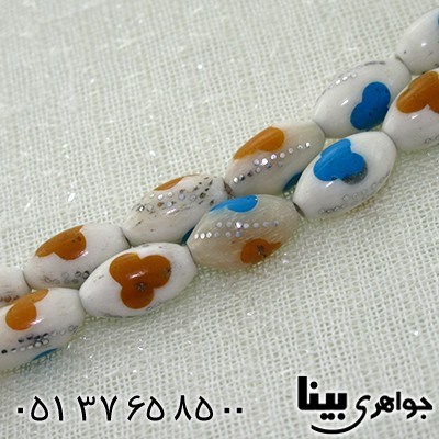 تسبیح استخوان 33 دانه ای درشت نقره کوب و مرصع کاری کهربا و فیروزه مصری
