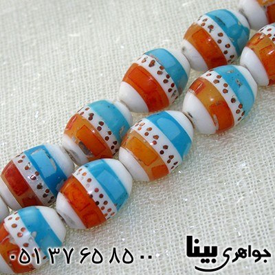 تسبیح استخوان 33 دانه ای درشت مرصع کاری کهربا و فیروزه مصری شکیل