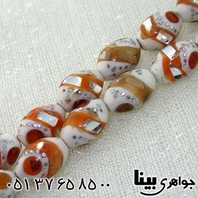تسبیح استخوان 33 دانه ای نقره کوب، آینه کاری و مرصع کاری کهربا