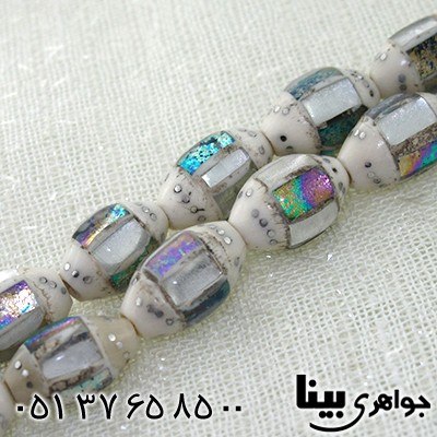 تسبیح استخوان 33 دانه ای درشت نقره کوب و آینه کاری هفت رنگ