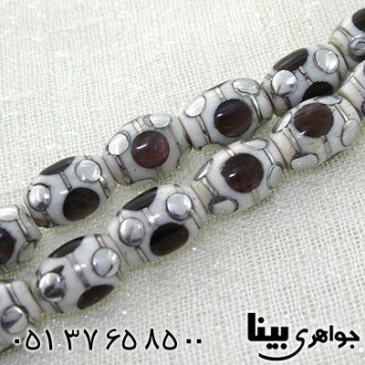تسبیح استخوان 33 دانه ای درشت نقره کوب، آینه کاری و مرصع کاری